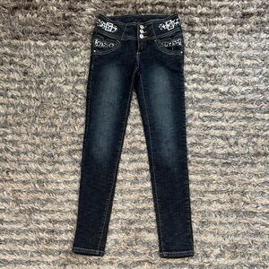 I&M Jeans Women's Skinny Jeans With Animal Print & Crystal Embellishments Size 1